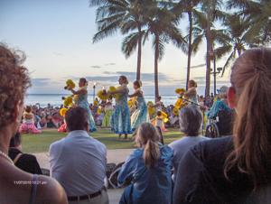 Waikiki Hula dancers on the beach